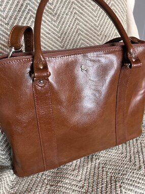 Ashwood Cognac Brown Smooth Leather Satchel Handbag‎ Briefcase Tote Crossbody